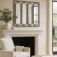 36 Inch Modern Wall Decor, 4 Swiveling Oblong Mirrors, Black Metal Frame - BM286301