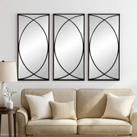 32 Inch 3 Piece Wall Mirror, Concentric Circles, Stylish Black Metal Frame - BM286307