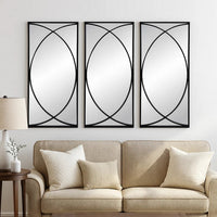 32 Inch 3 Piece Wall Mirror, Concentric Circles, Stylish Black Metal Frame - BM286307
