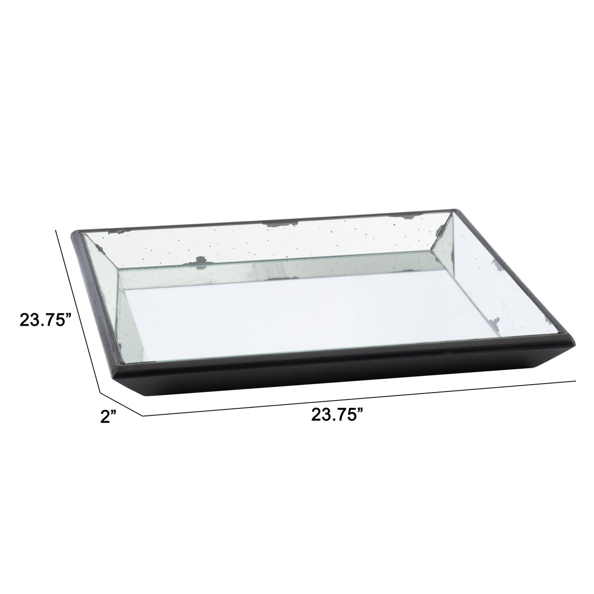 24 Inch Square Decorative Tray with Mirrored Surface, Modern Style, Black - BM286364