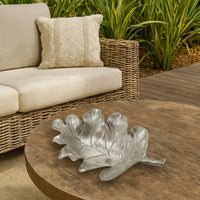 22 Inch Modern Decorative Tray, Oak Leaf Design Striking Silver Metal Frame - BM286372