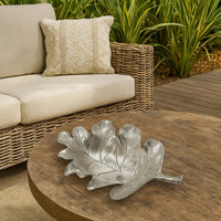 22 Inch Modern Decorative Tray, Oak Leaf Design Striking Silver Metal Frame - BM286372