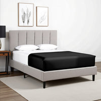 Heli Queen Bed, Gray Linen Upholstered Frame, Vertical Tufted Headboard - BM286435