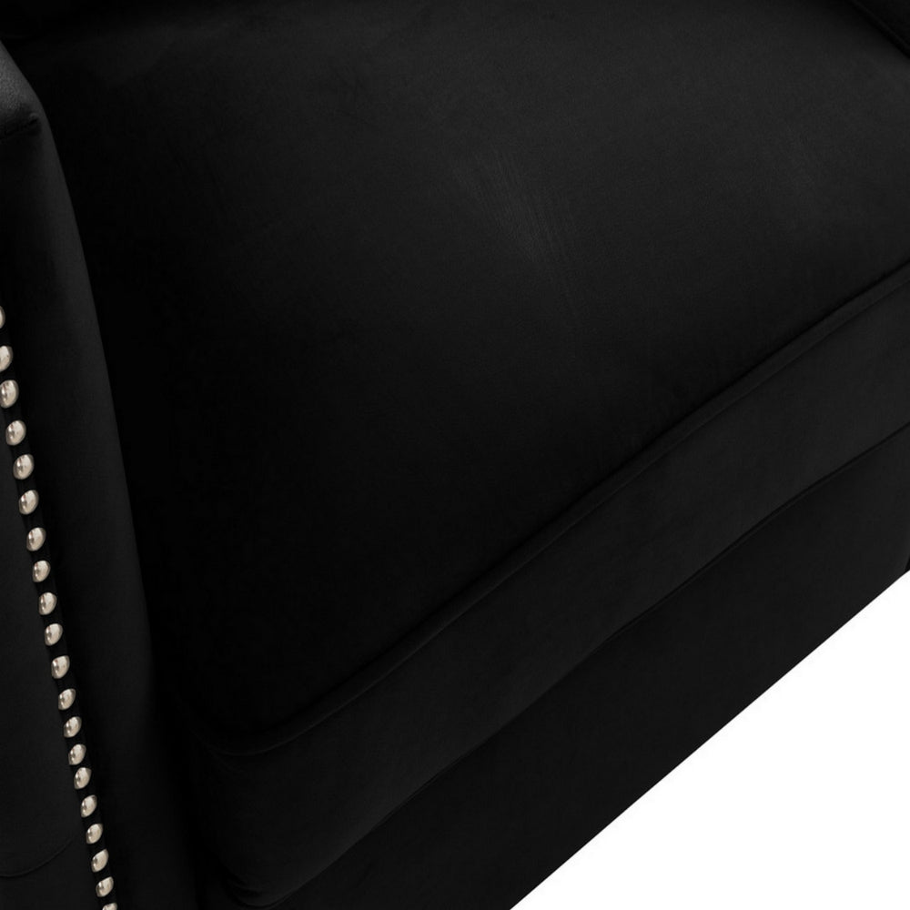 Zion 53 Inch Accent Loveseat, Handmade Nailhead Trim, Tufted, Black Velvet - BM286568