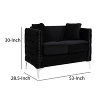 Zion 53 Inch Accent Loveseat, Handmade Nailhead Trim, Tufted, Black Velvet - BM286568