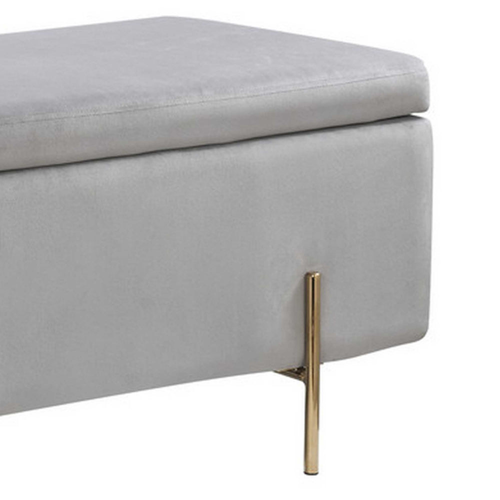 Jaxon 45 Inch Storage Bench with Wood Frame, Gold Metal Legs, Gray Velvet - BM286595