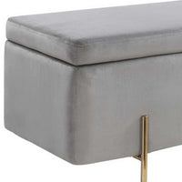 Jaxon 45 Inch Storage Bench with Wood Frame, Gold Metal Legs, Gray Velvet - BM286595