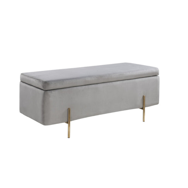 Jaxon 45 Inch Storage Bench with Wood Frame, Gold Metal Legs, Gray Velvet - BM286595