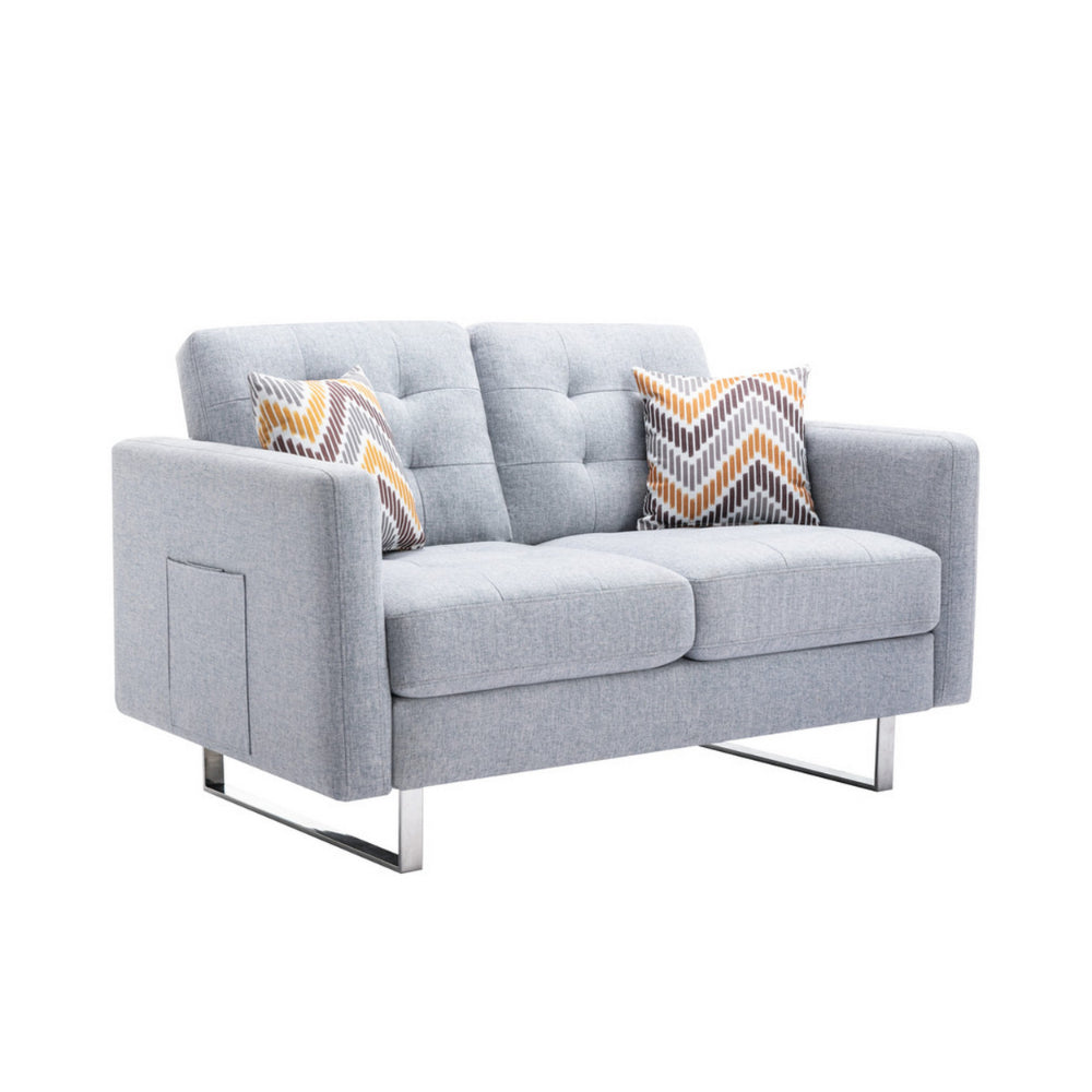 Caden 54 Inch Modern Loveseat with Side Pocket and 2 Pillows, Light Gray - BM286681