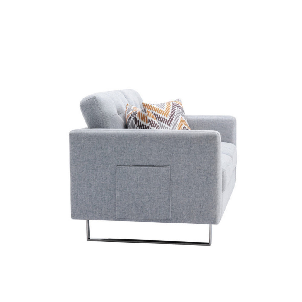 Caden 54 Inch Modern Loveseat with Side Pocket and 2 Pillows, Light Gray - BM286681