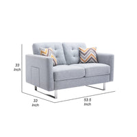 Caden 54 Inch Modern Loveseat with Side Pocket and 2 Pillows, Light Gray - BM286681