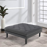 Aki 44 Inch Modern Wood Ottoman, Deep Button Tufted, Gray Velvet Fabric - BM286686