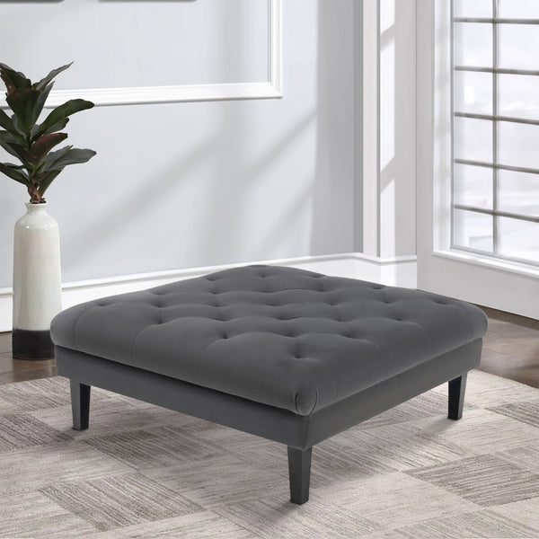 Aki 44 Inch Modern Wood Ottoman, Deep Button Tufted, Gray Velvet Fabric - BM286686