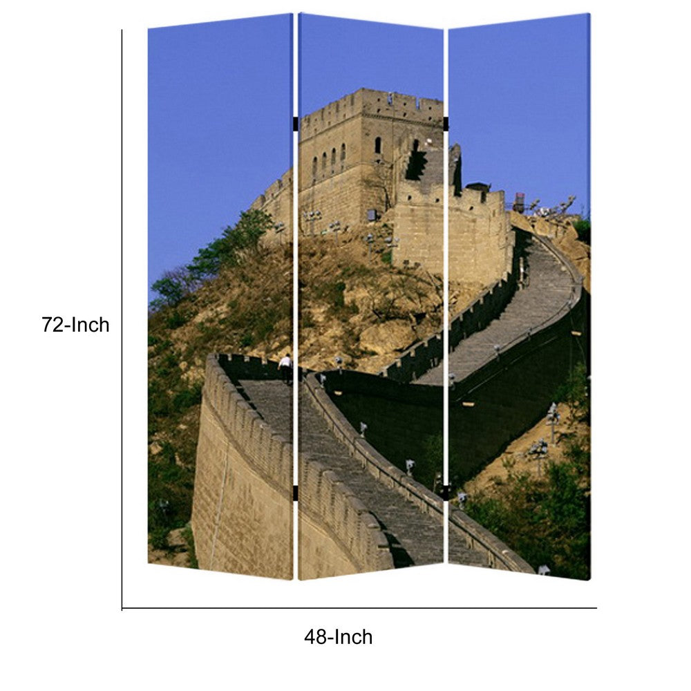 Brar 71 Inch 3 Panel Canvas Screen, Great Wall of China Print, Multicolor - BM287509
