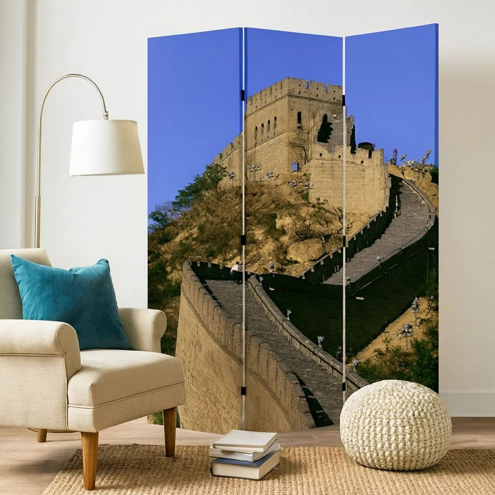 Brar 71 Inch 3 Panel Canvas Screen, Great Wall of China Print, Multicolor - BM287509