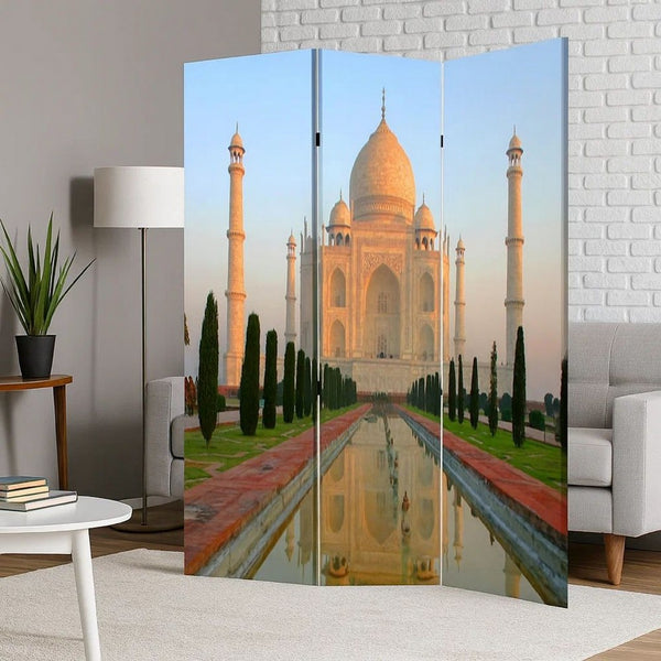 Brar 71 Inch 3 Panel Screen, Taj Mahal Reflecting Pool Print, Multicolor - BM287518