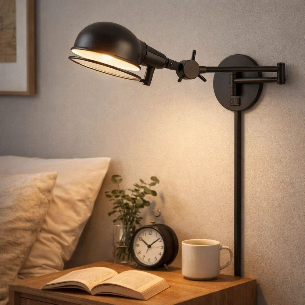 Kash 27 Inch Vintage Wall Lamp, Swing Arm, Adjustable Metal Shade, Bronze - BM287714