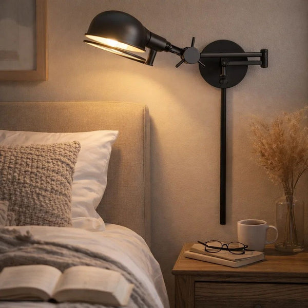 Kash 27 Inch Vintage Wall Lamp, Swing Arm, Adjustable Metal Shade, Bronze - BM287714