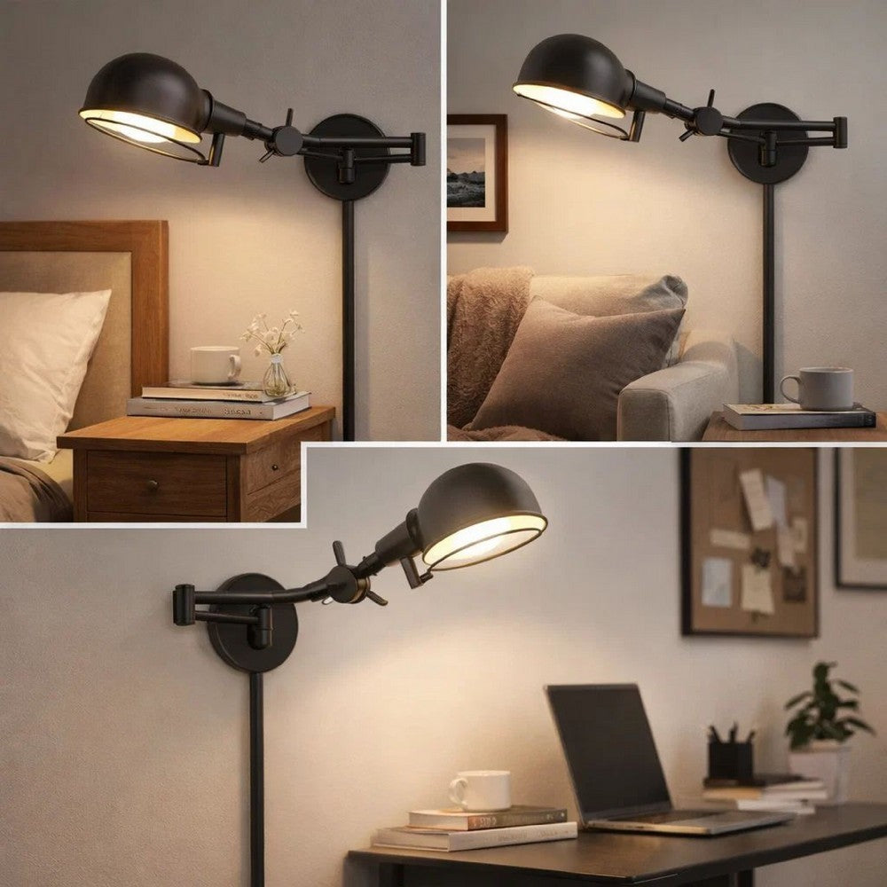 Kash 27 Inch Vintage Wall Lamp, Swing Arm, Adjustable Metal Shade, Bronze - BM287714