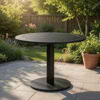 Keli 35 Inch Round Dining Table, Black Aluminum Frame, Foldable Design - BM287780