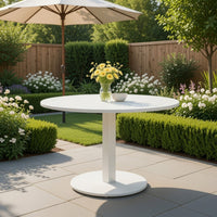 Keli 35 Inch Round Dining Table, White Aluminum Frame, Foldable Design - BM287782
