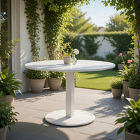 Keli 35 Inch Round Dining Table, White Aluminum Frame, Foldable Design - BM287782
