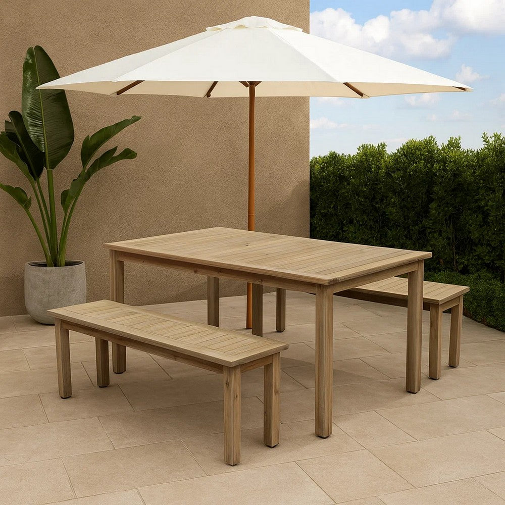 Felix 3 Piece Modern Dining Set, Natural Brown Acacia Wood Frame, 6 Seater - BM287785