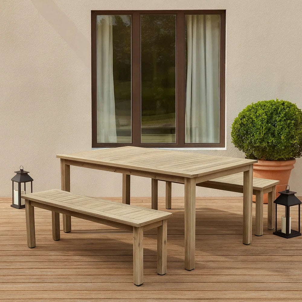 Felix 3 Piece Modern Dining Set, Natural Brown Acacia Wood Frame, 6 Seater - BM287785