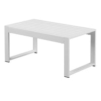 Lark 35 Inch Outdoor Coffee Table, White Aluminum Frame, Polyresin Top - BM287801