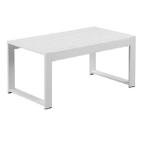 Lark 35 Inch Outdoor Coffee Table, White Aluminum Frame, Polyresin Top - BM287801