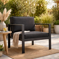 Kili 29 Inch Armchair, Jet Black Aluminum Frame, Water Resistant Fabric - BM287852