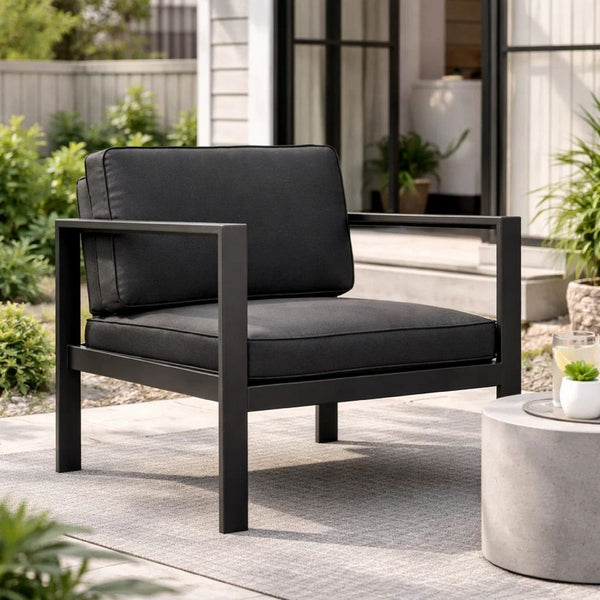 Kili 29 Inch Armchair, Jet Black Aluminum Frame, Water Resistant Fabric - BM287852