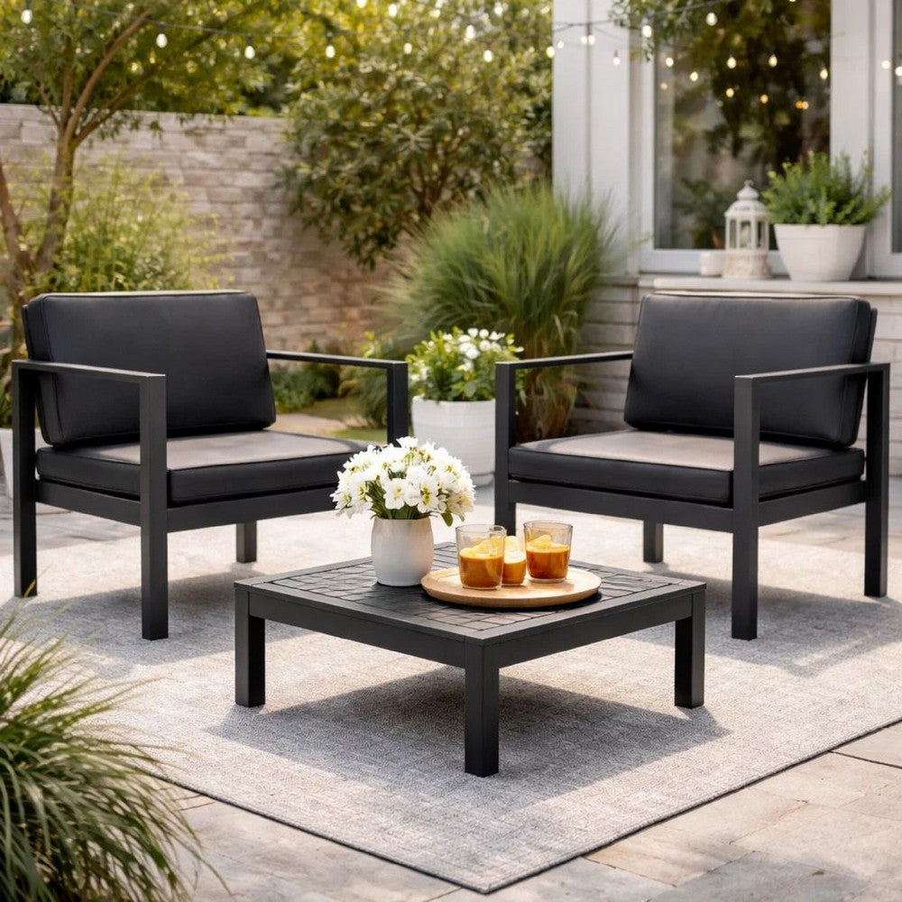 Kili 29 Inch Armchair, Jet Black Aluminum Frame, Water Resistant Fabric - BM287852