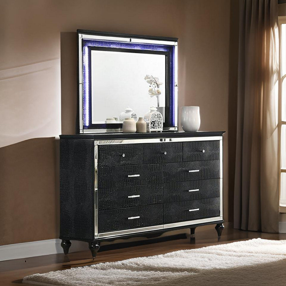 Kya 38 x 50 Vanity Dresser Mirror with Built In LED Lighting, Glam Black - BM287975