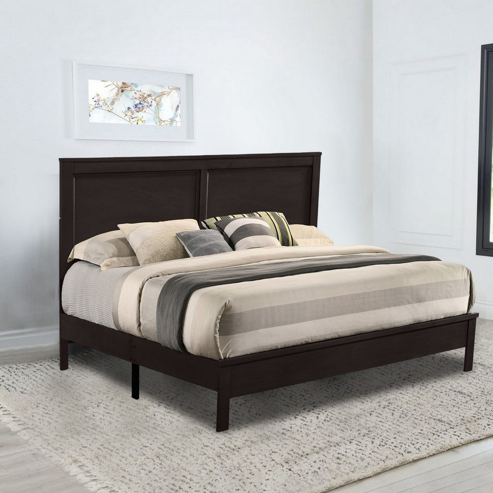 Isla King Size Panel Bed with Low Profile Rubberwood Frame, Dark Brown - BM287981