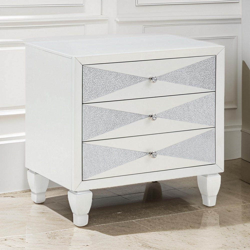 Lexi 28 Inch Modern Nightstand with 3 Drawers, Shimmer Accents, Off White - BM287992