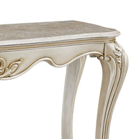 Joss 58 Inch Console Table, Genuine Marble Top, Antique White, Champagne - BM288001