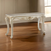 Joss 58 Inch Console Table, Genuine Marble Top, Antique White, Champagne - BM288001