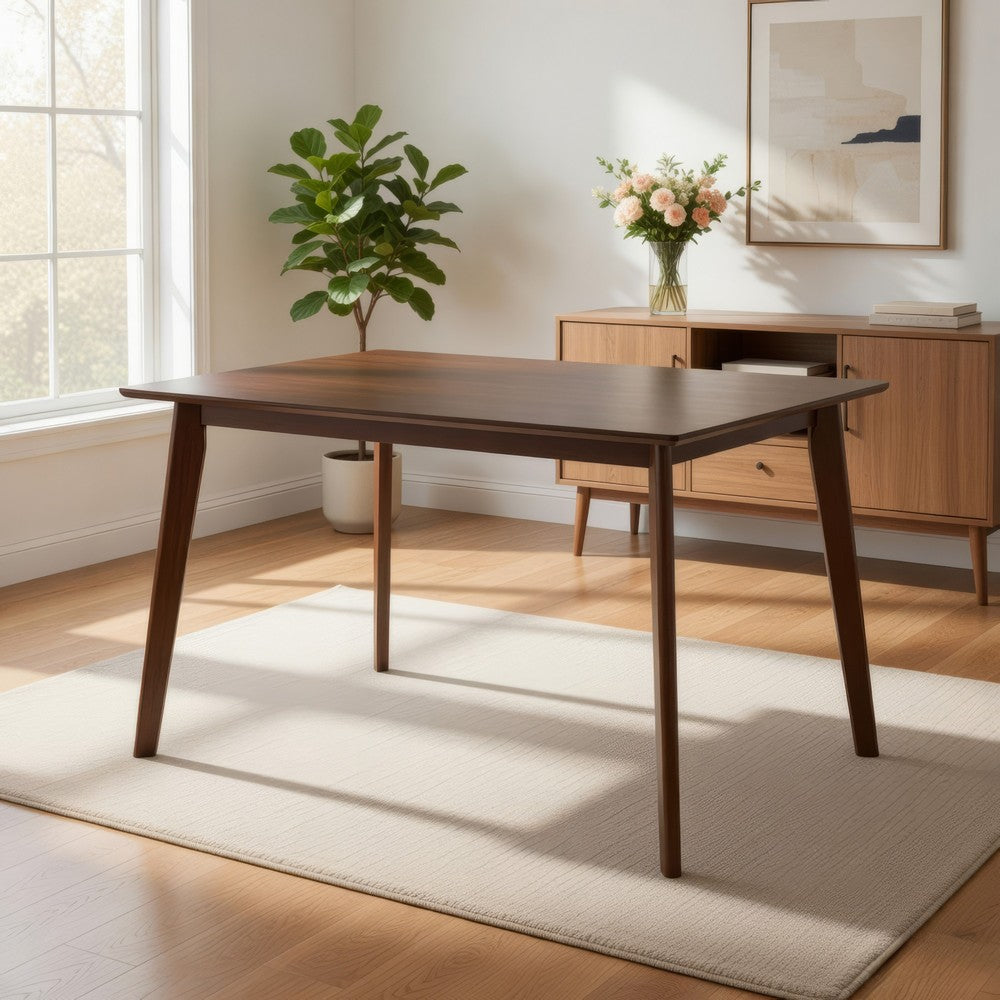 Bev 47 Inch Modern Dining Table, Sleek Rubberwood Frame, Dark Walnut Brown - BM288006