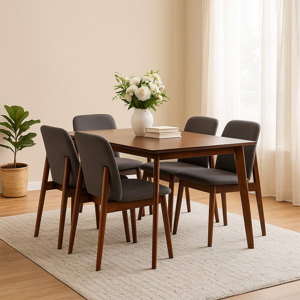 Bev 47 Inch Modern Dining Table, Sleek Rubberwood Frame, Dark Walnut Brown - BM288006