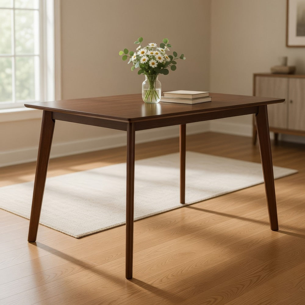 Bev 47 Inch Modern Dining Table, Sleek Rubberwood Frame, Dark Walnut Brown - BM288006