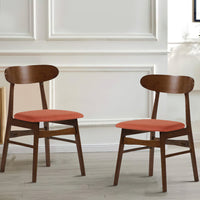 Bev 20 Inch Set of 2 Dining Chairs, Orange Cushions, Dark Brown Rubberwood - BM288010