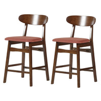 Bev 24 Inch Set of 2 Counter Stools, Orange Cushions, Dark Brown Rubberwood - BM288015