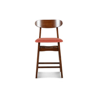 Bev 24 Inch Set of 2 Counter Stools, Orange Cushions, Dark Brown Rubberwood - BM288015