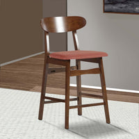 Bev 24 Inch Set of 2 Counter Stools, Orange Cushions, Dark Brown Rubberwood - BM288015