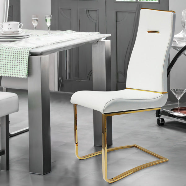 Sira 17 Inch Contemporary Dining Chair with Steel Base, White Faux Leather - BM288167