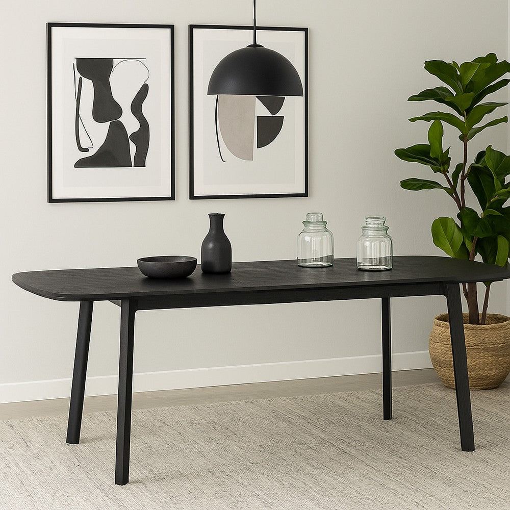 Dene 79-98 Inch Modern Extendable Rectangle Dining Table, Black Brushed Oak - BM293104