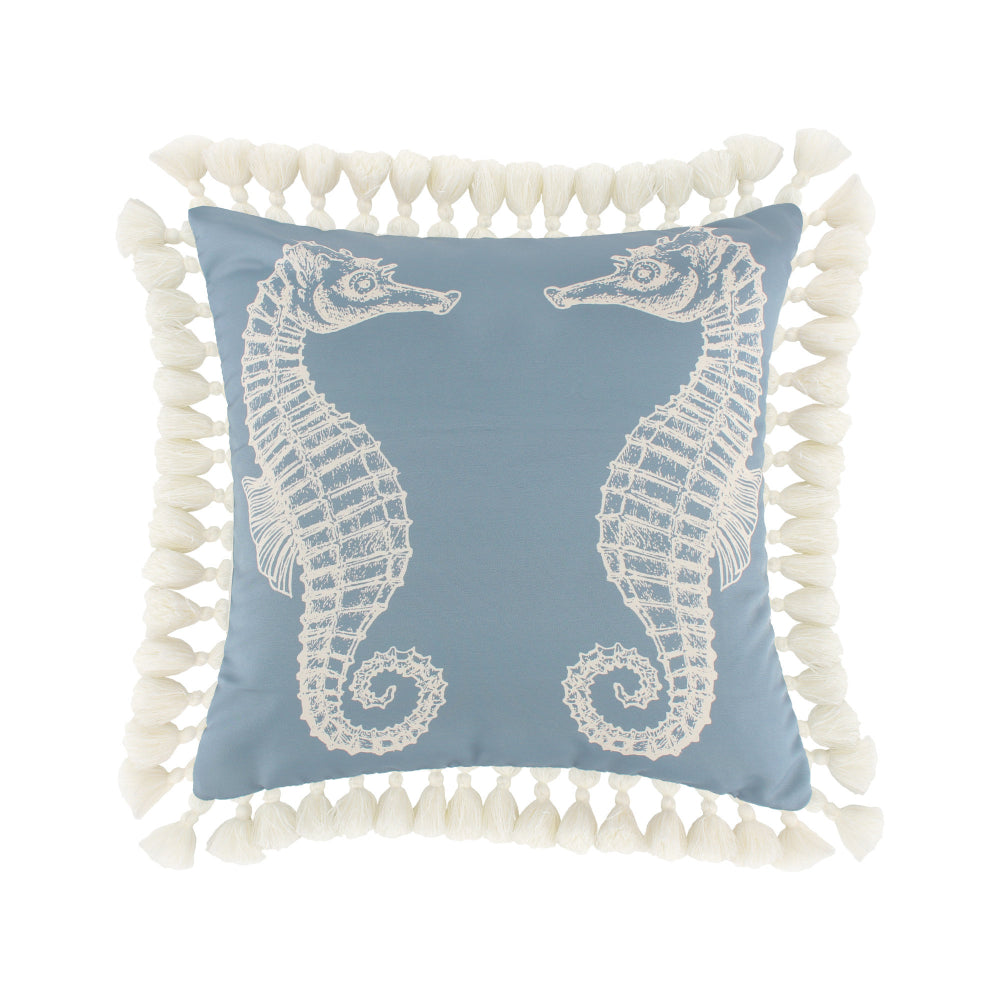 Set of 2 Decorative Throw Pillows, Seahorse and Starfish Polyester, Tassels - BM293141