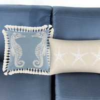 Set of 2 Decorative Throw Pillows, Seahorse and Starfish Polyester, Tassels - BM293141