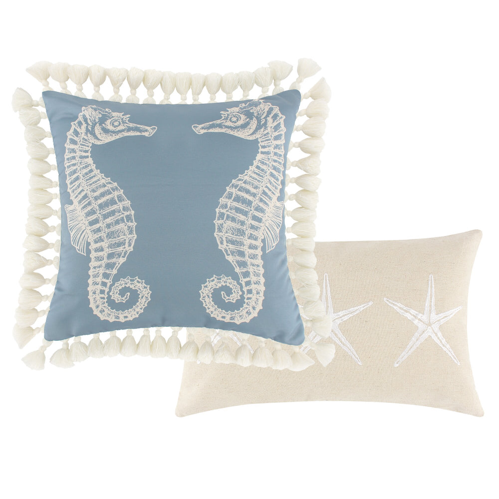 Set of 2 Decorative Throw Pillows, Seahorse and Starfish Polyester, Tassels - BM293141